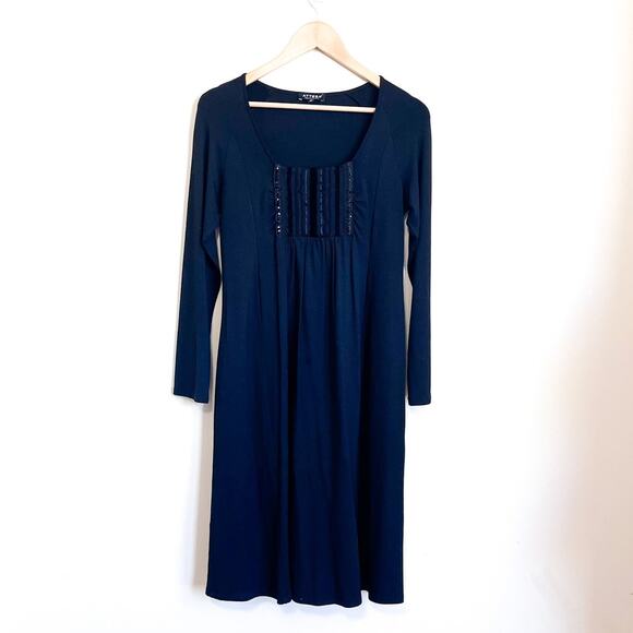 Attesa Maternity Midi Dress Size S Black Stretchy Whimsy Embroidery Sequin Italy - Picture 1 of 7